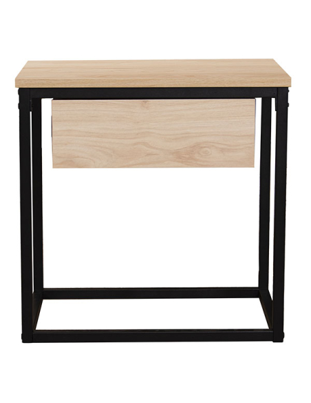 Mesa auxiliar metal negro con cajón madera natural Kasas Decoración