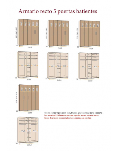 Armario recto 5 puertas batientes