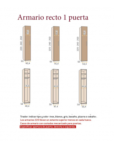 Armario recto 1 puerta batiente