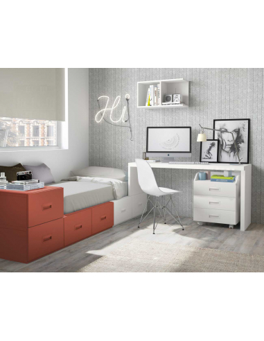 Mesita chaflán 3 cajones ruedas