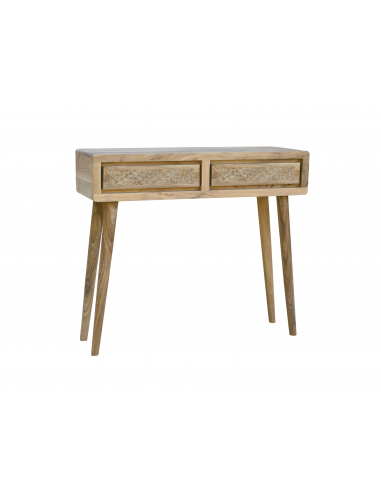 Consola Nori acacia y rattán