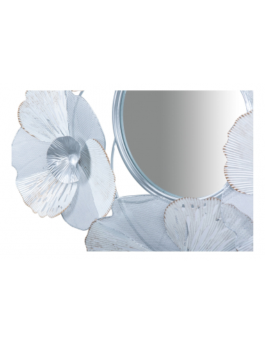 Espejo pared metal flores blanco