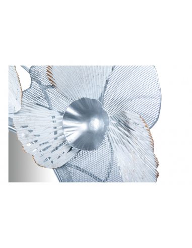 Espejo pared metal flores blanco