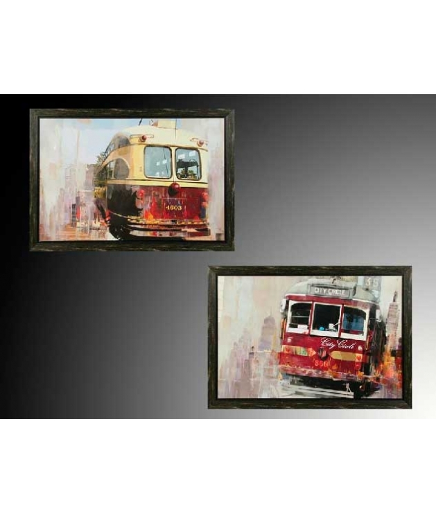 Set dos cuadros tranvía sobre madera 100 x 70 cm