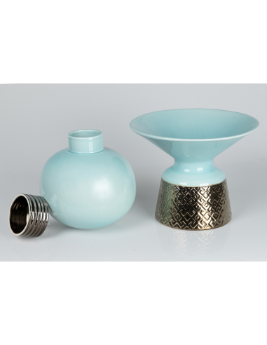 Florero cerámica azul dorado