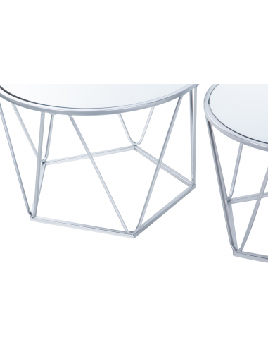 Set 2 mesas metal y espejo cilíndricas