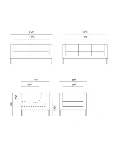 Sofá de oficina CAIRO dos plazas