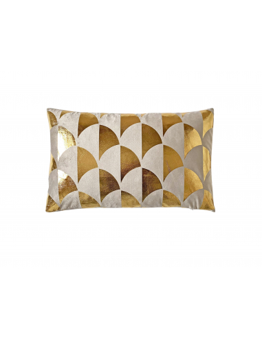 Cojín decorado beige y oro rectangular