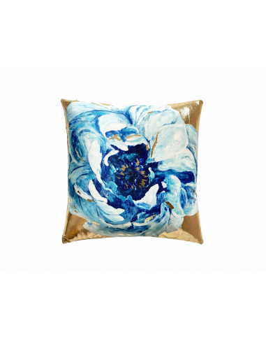 Cojín estampado flor azul y oro