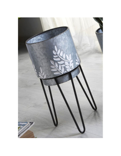 Macetero metal ramas gris y...