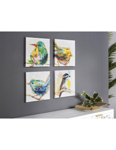 Set 4 Lienzo impr pajaritos...