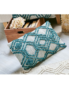 Cojín pompón crochet rombos...