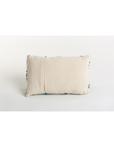 Cojín pompón crochet rombos azul...