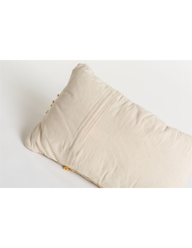 Cojín pompón crochet rombos mostaza...