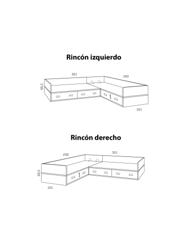 Compacto doble rincón con baúles