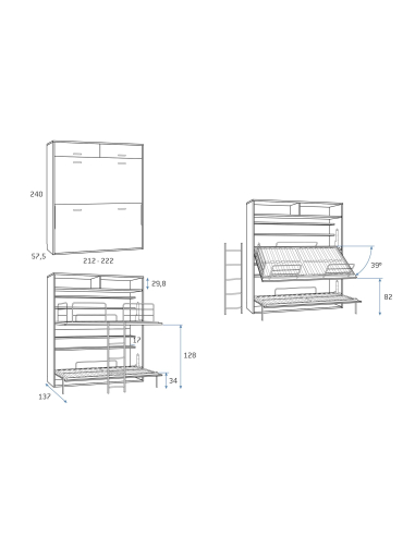 Cama abatible horizontal doble con...