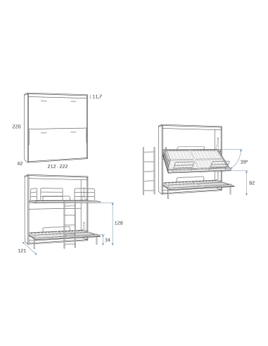 Cama abatible horizontal alta doble