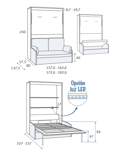 Cama abatible vertical ancha fondo 57...