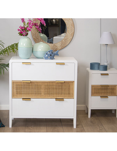 Cómoda madera tres cajones blanco y...