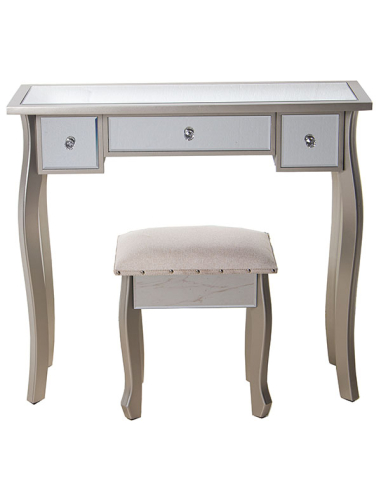 Mesa tocador madera y espejo taburete...