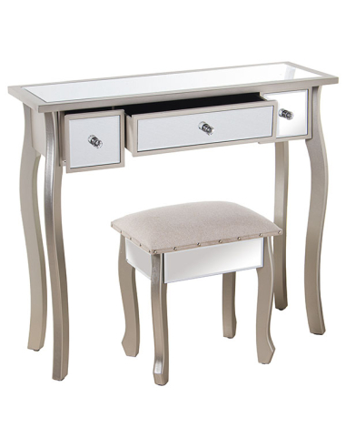 Mesa tocador madera y espejo taburete...