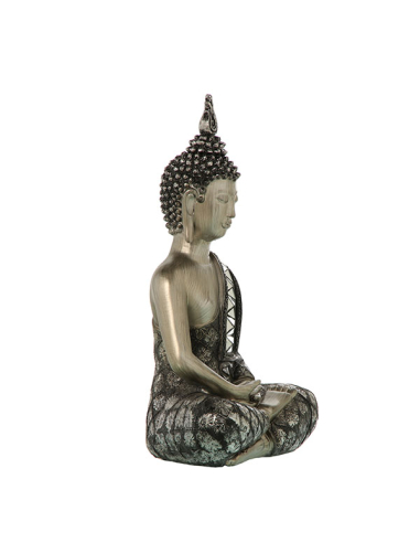 Figura buda resina plata y negro