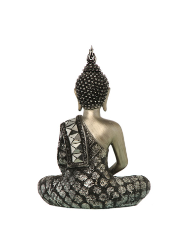 Figura buda resina plata y negro