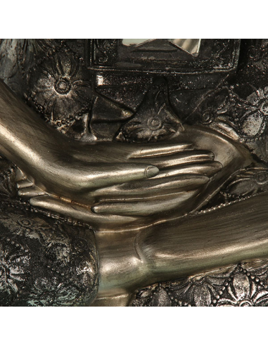 Figura buda resina plata y negro