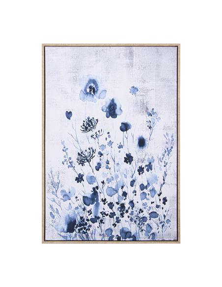 Cuadro lienzo impreso flores azules marco natural | Kasas Decoración