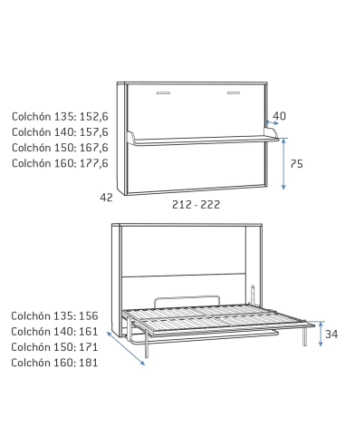 Cama abatible horizontal fondo 42...
