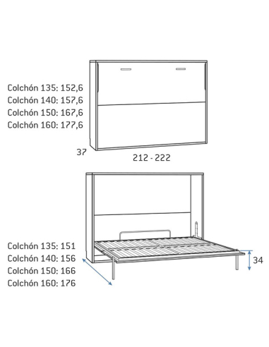 Cama abatible horizontal ancha