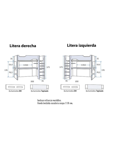 Litera bicolor con encimera estudio