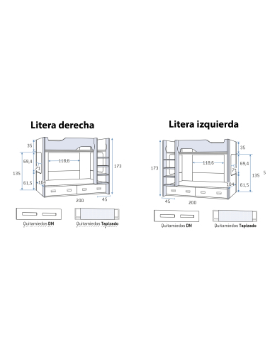Litera bicolor con formas y baules