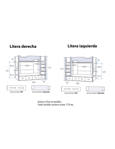 Litera bicolor con formas y contenedores