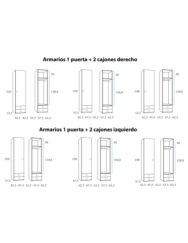 Armario juvenil 1 puerta 2 cajones...