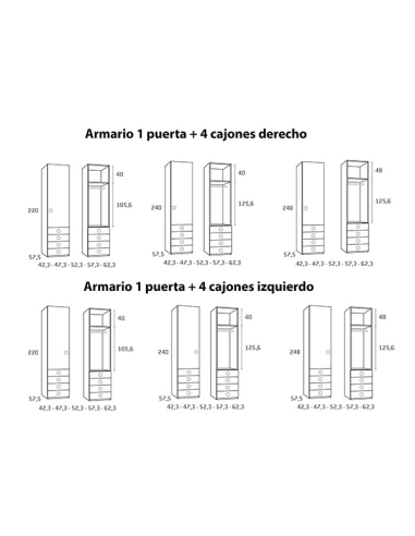 Armario juvenil 1 puerta 4 cajones...
