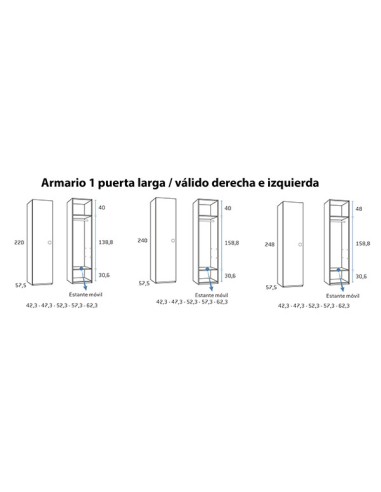 Armario juvenil 1 puerta larga Armario juvenil 1 puerta larga