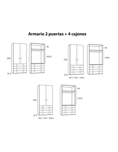 Armario juvenil 2 puertas 4 cajones...