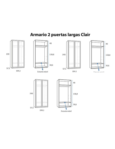 Armario juvenil 2 puertas largas Clair