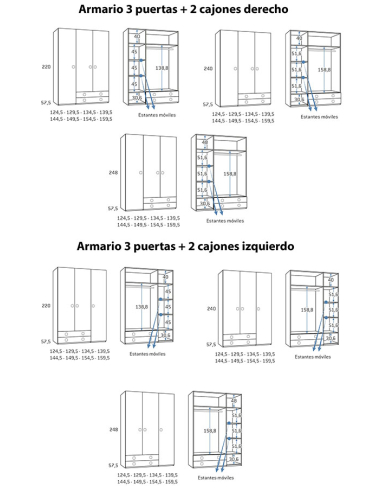 Armario juvenil 3 puertas 2 cajones...