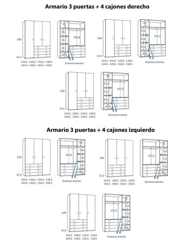 Armario juvenil 3 puertas 4 cajones...