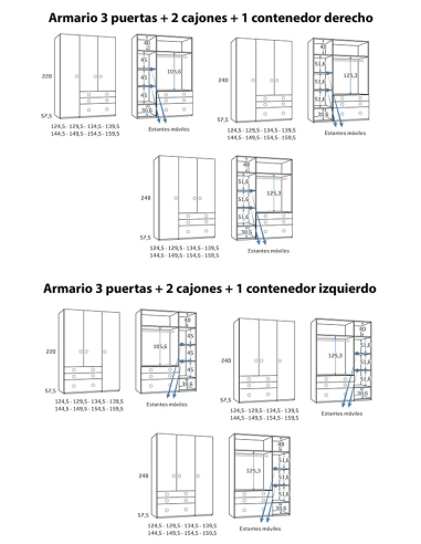 Armario juvenil 3 puertas 2 cajones 1...