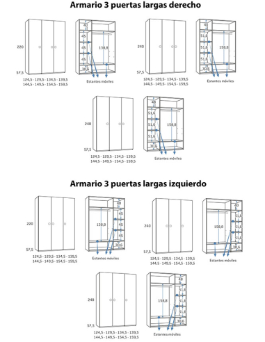 Armario juvenil 3 puertas largas