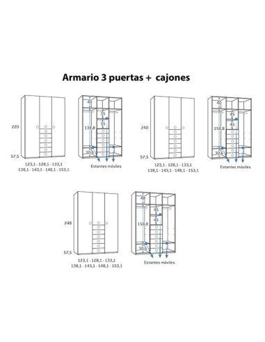 Armario juvenil 3 puertas 6 cajones...