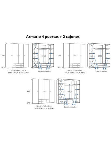 Armario juvenil 4 puertas 2 cajones...