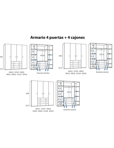 Armario juvenil 4 puertas 4 cajones...
