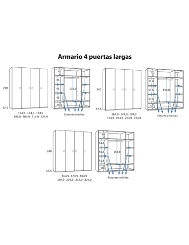 Armario juvenil 4 puertas largas