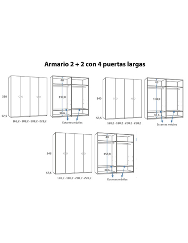 Armario juvenil 2+2 con 4 puertas largas