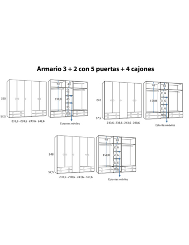 Armario juvenil 5 puertas 4 cajones