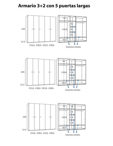 Armario juvenil 5 puertas largas